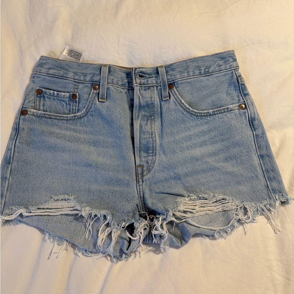 Levi's Light Blue Distressed Jean Shorts